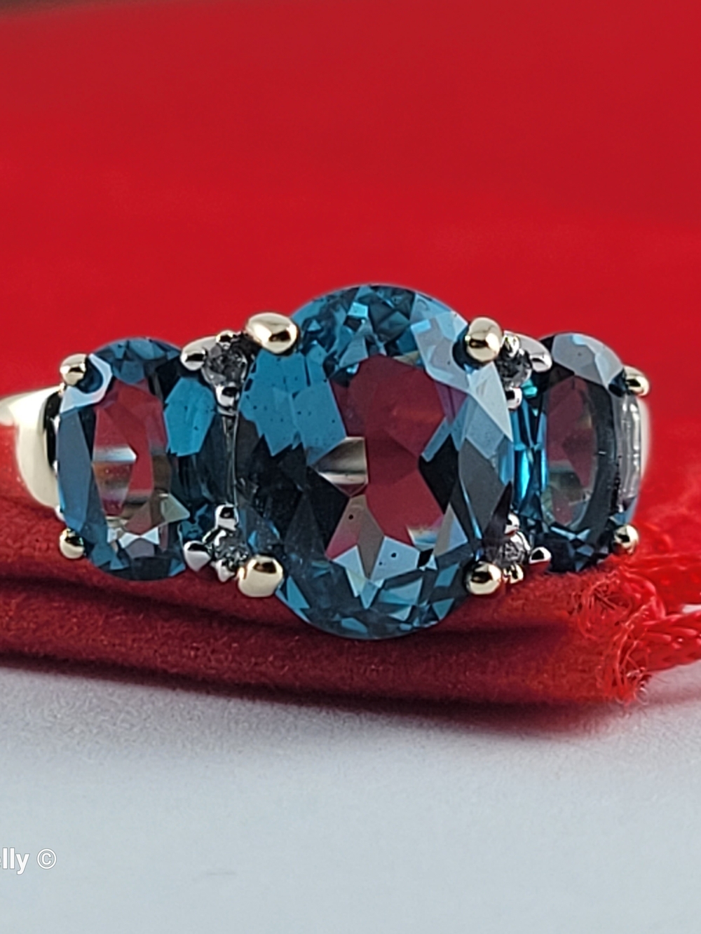 14K Yellow Gold Blue Topaz and Genuine Diamond Ring Size 8 - Solid Gold!